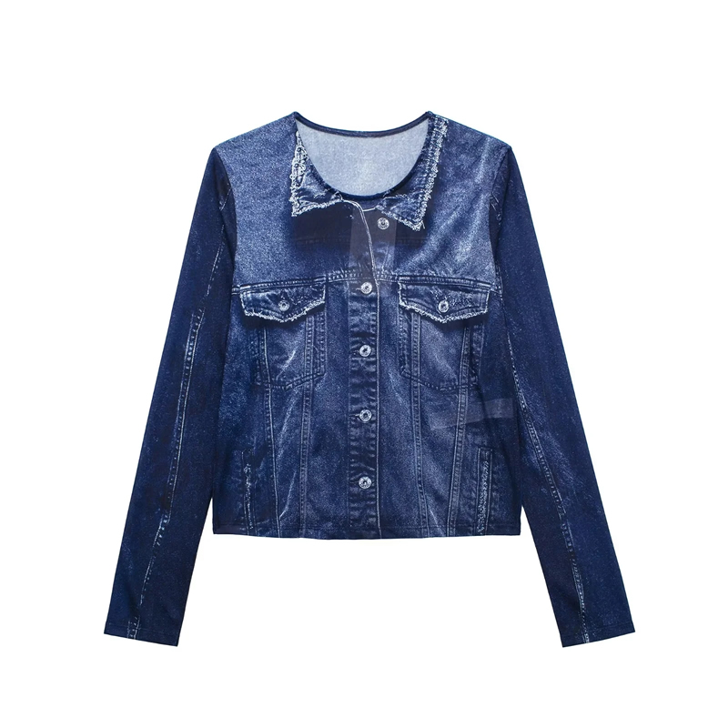 Fashion Blue Polyester Breasted Denim Jacket,Coat-Jacket