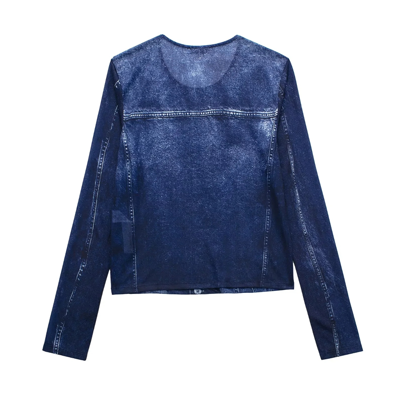 Fashion Blue Polyester Breasted Denim Jacket,Coat-Jacket