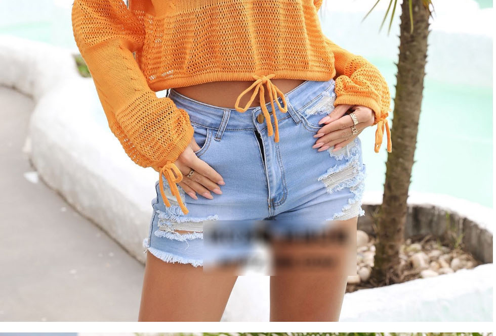 Fashion Orange Cotton Long Sleeve Knit Sun Blouse,Tank Tops & Camis