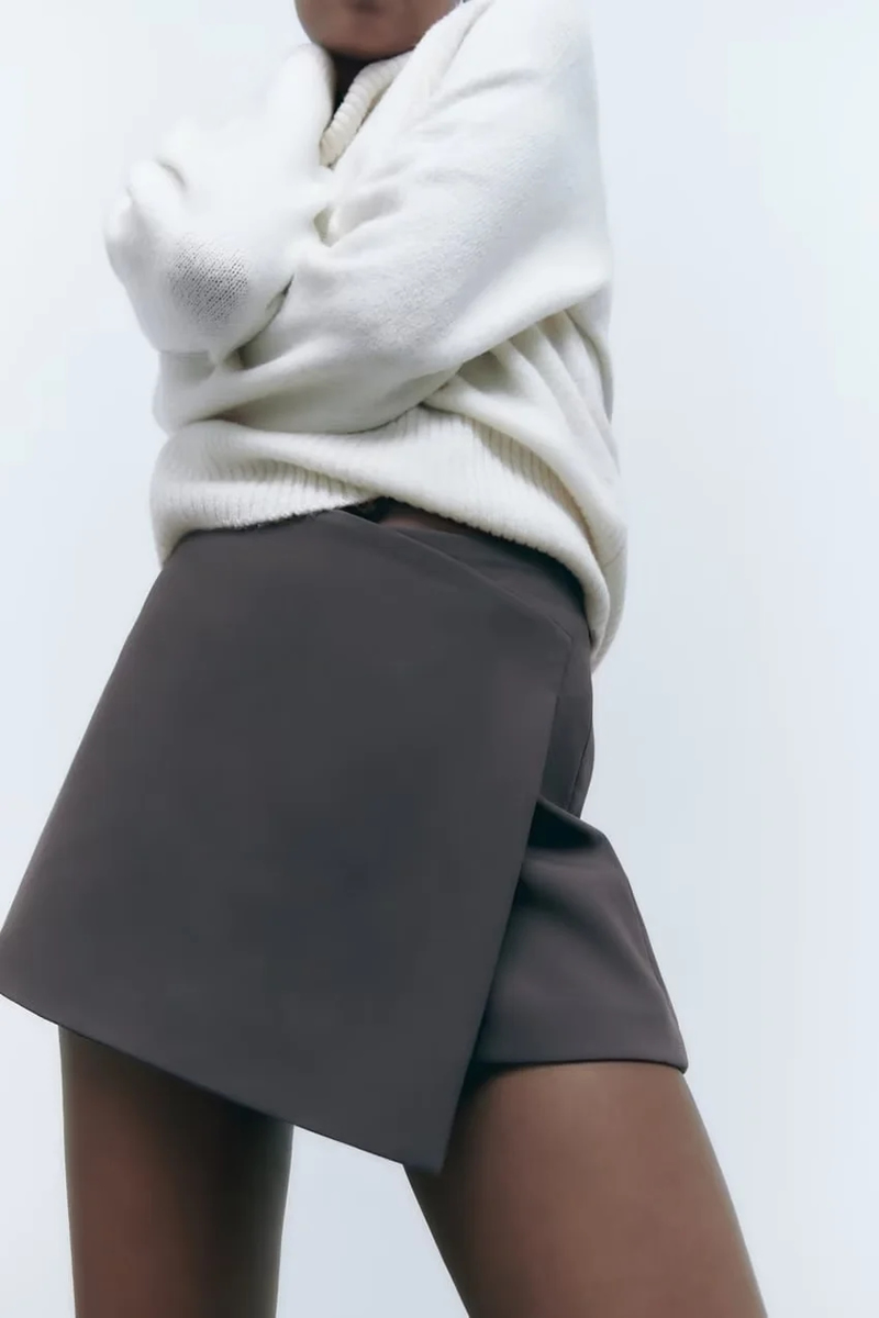 Fashion Deep Gray Polyester Irregular Skirt Pants,Shorts