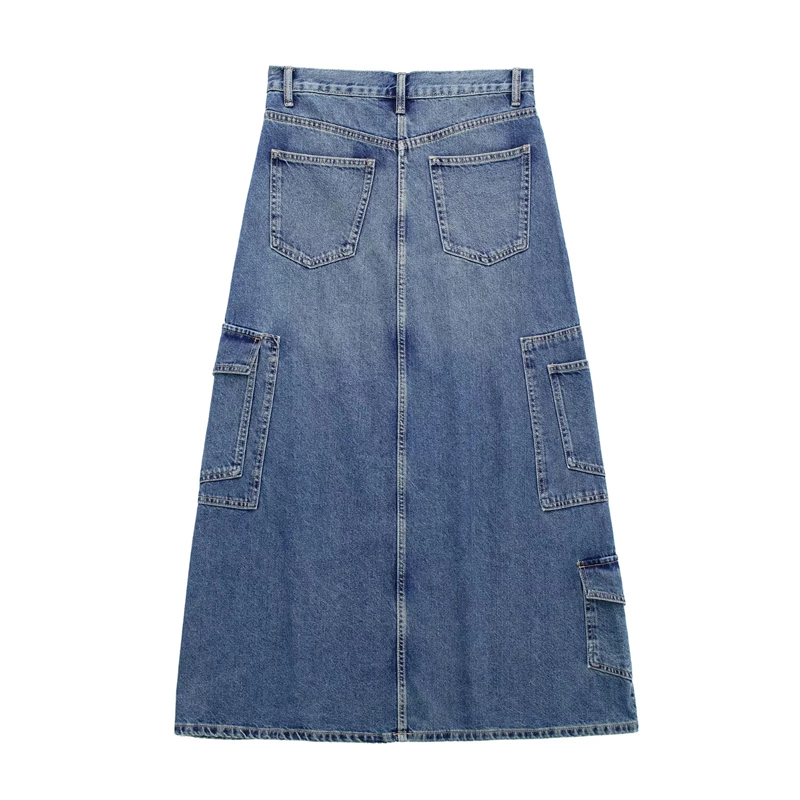 Fashion Denim Blue Denim Multi -pocket Skirt,Skirts