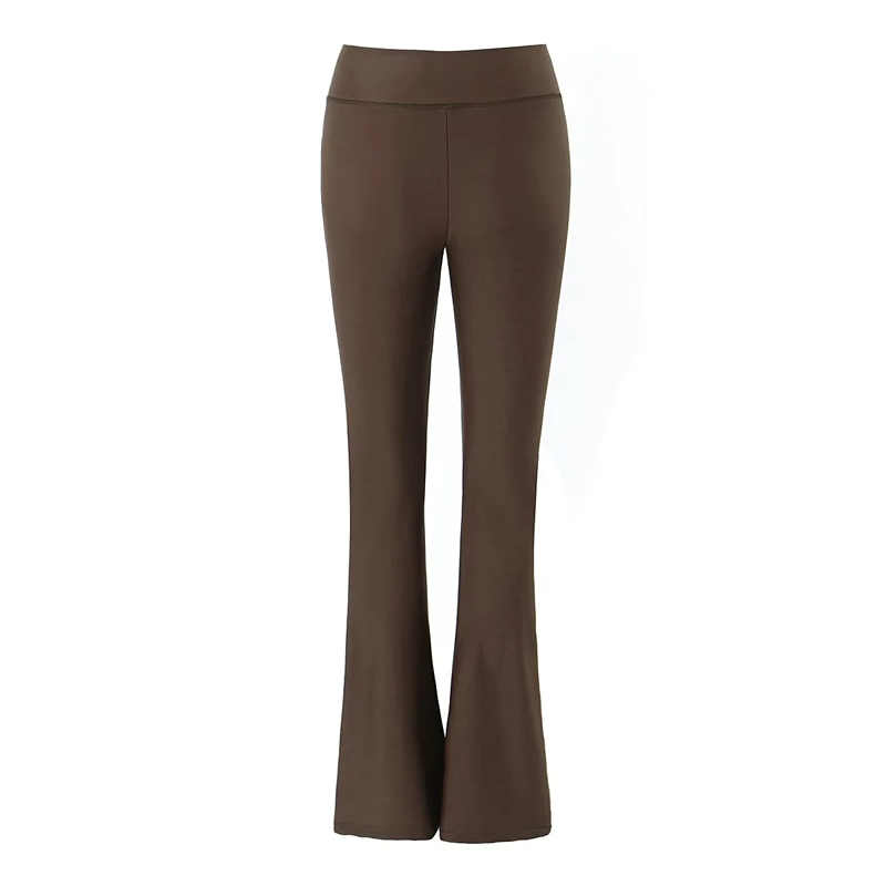 Fashion Brown Nylon Flared V-mouth Crossover Flared Trousers,Pants