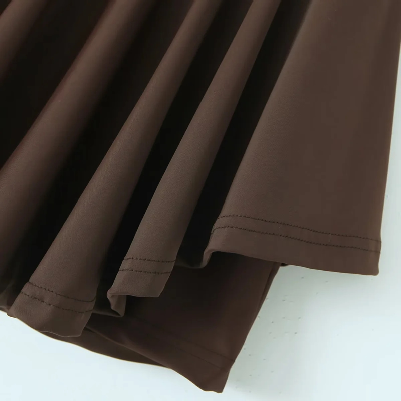 Fashion Brown Nylon Pleated Skirt,Skirts
