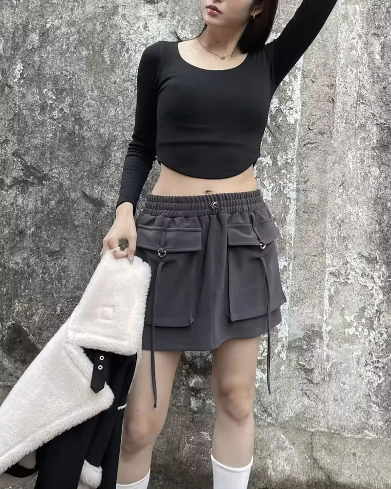 Fashion Mink Polyester Pocket Cargo Skirt,Skirts