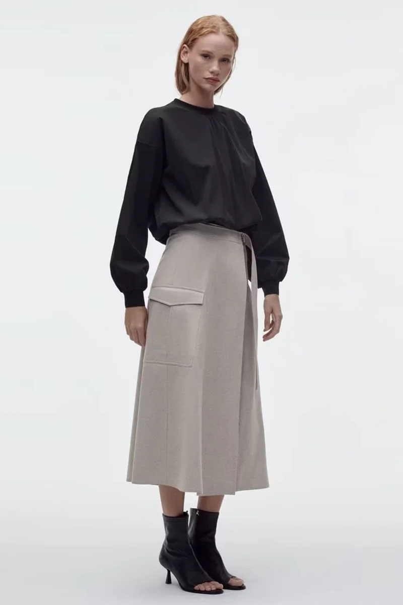 Fashion Rice Gray Wrap Pocket Utility Skirt,Skirts