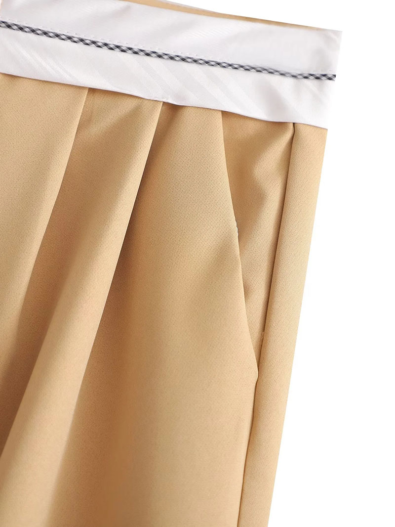Fashion Brown Red Turned-waist Micro-pleated Straight-leg Trousers,Pants