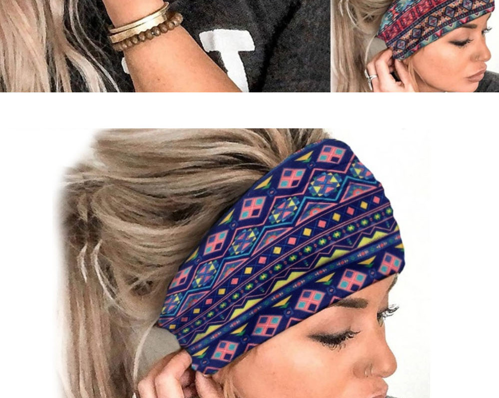 Fashion 2 Navy Blue Fabric-print Knotted Wide-brimmed Headband,Hair Ribbons