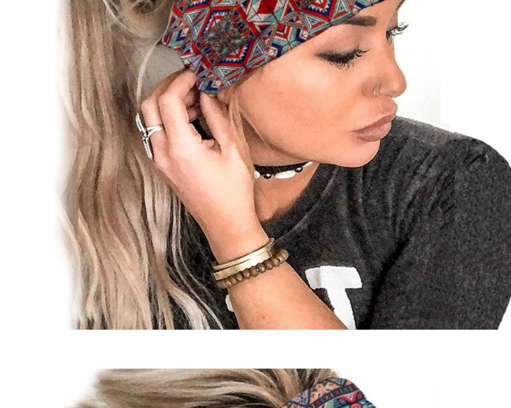 Fashion 2 Navy Blue Fabric-print Knotted Wide-brimmed Headband,Hair Ribbons