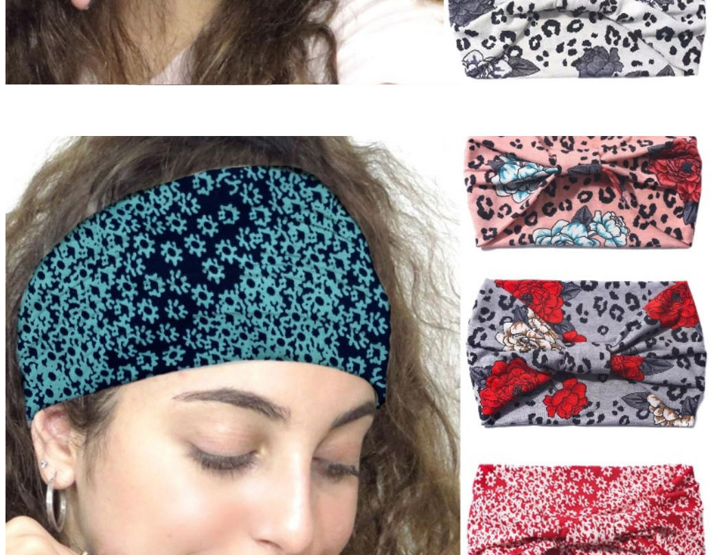 Fashion 5 Green Fabric-print Knotted Wide-brimmed Headband,Hair Ribbons