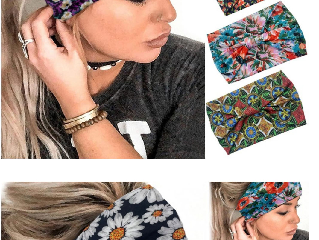 Fashion 2 Suits Fabric-print Knotted Wide-brimmed Headband,Hair Ribbons