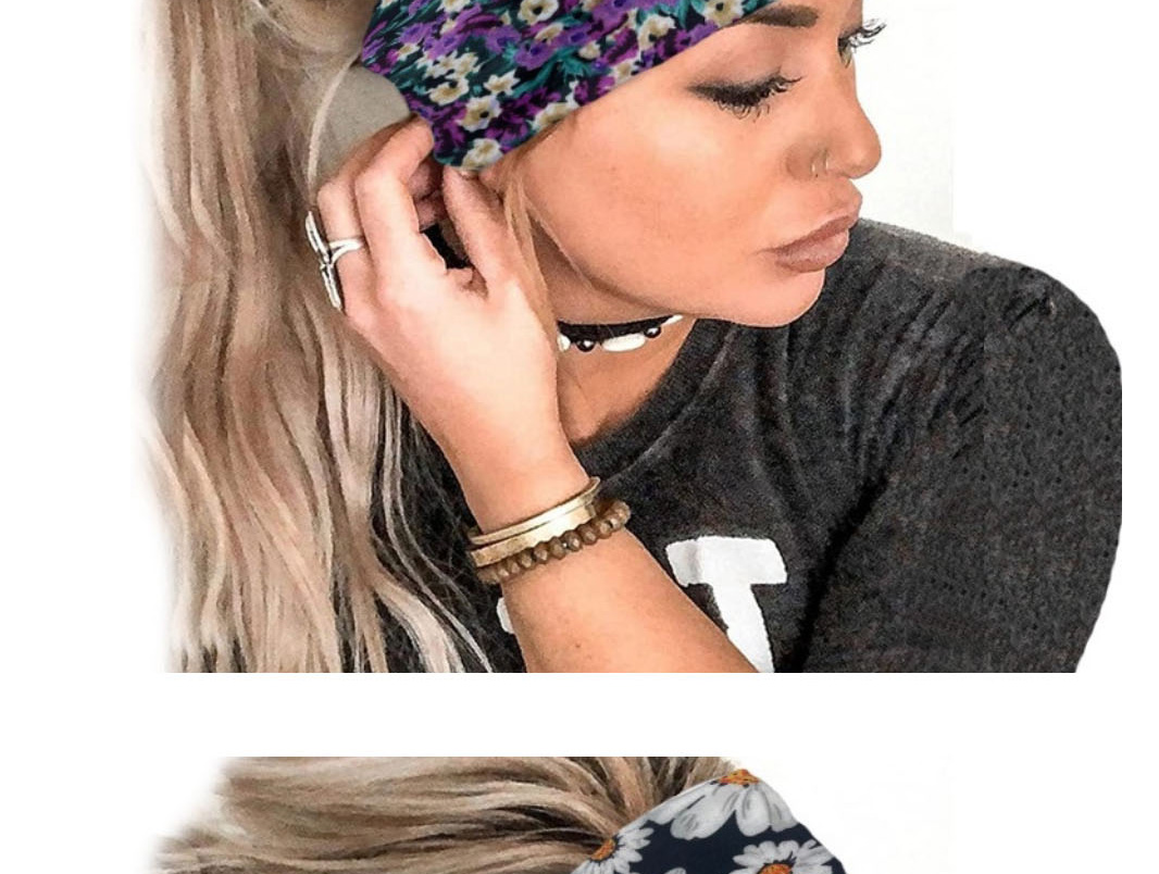 Fashion 5 Green Fabric-print Knotted Wide-brimmed Headband,Hair Ribbons