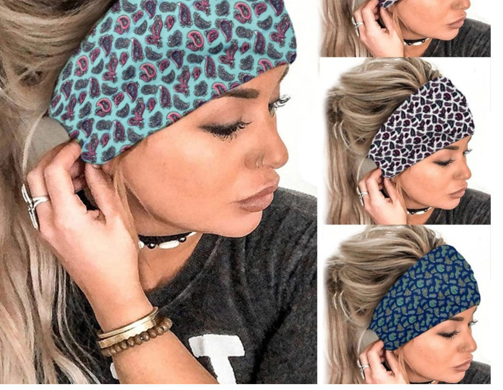 Fashion 4 Green Fabric-print Knotted Wide-brimmed Headband,Hair Ribbons