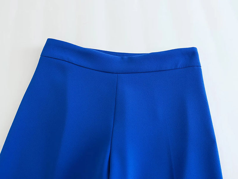 Fashion Blue Polyester High Waist Straight-leg Trousers,Pants