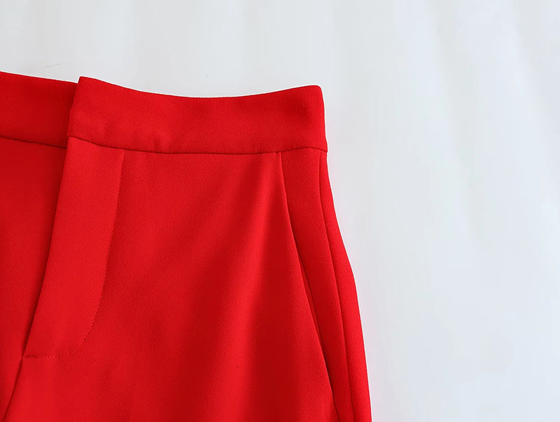 Fashion Red High Waist Trousers With Pockets,Pants