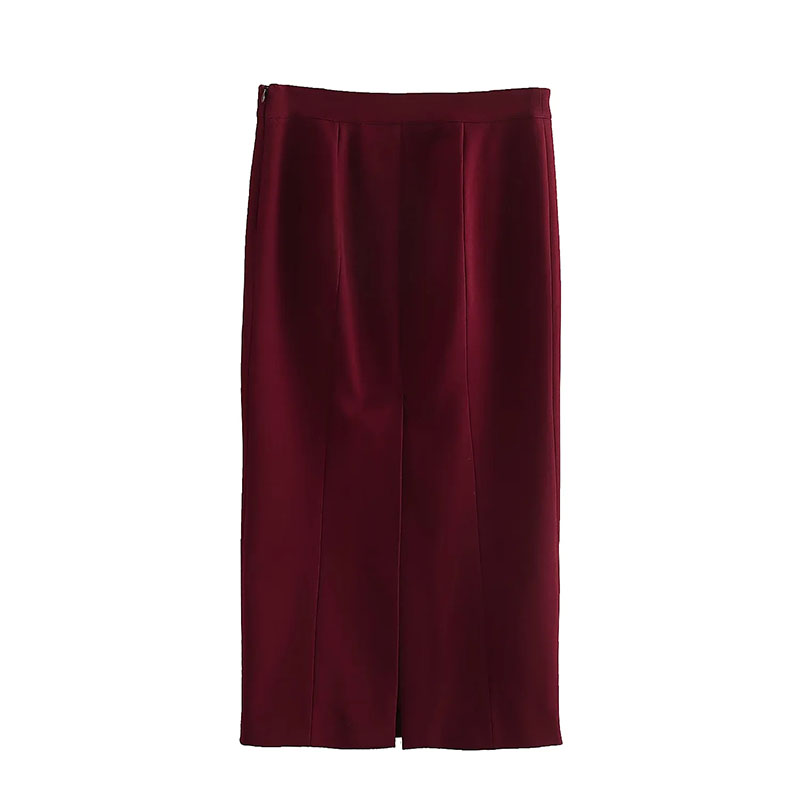 Fashion Red Polyester Straight Slit Skirt,Skirts