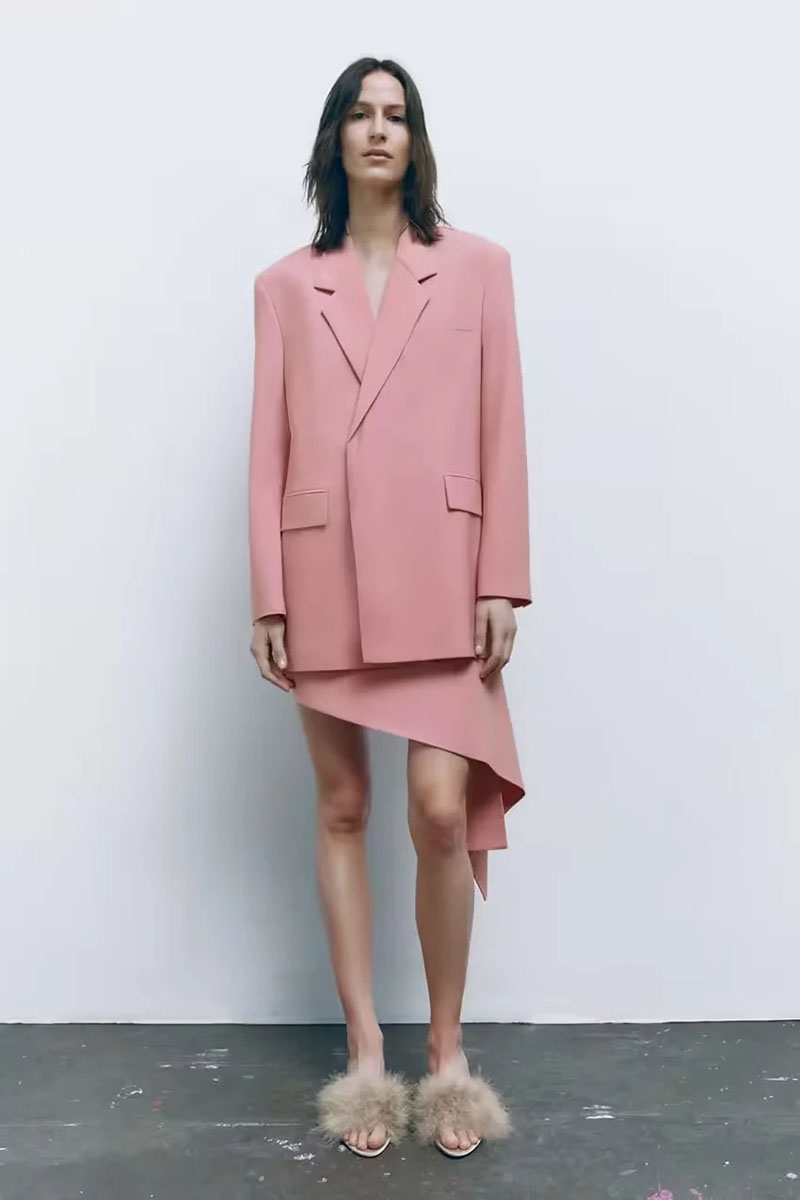 Fashion Pink Polyester Asymmetric Skirt,Skirts