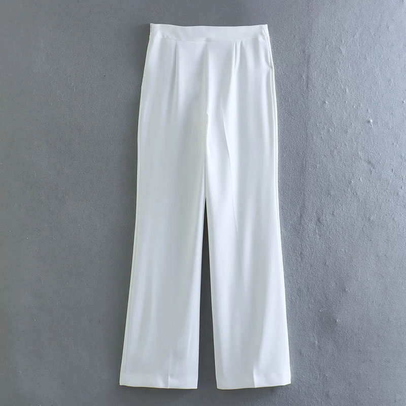 Fashion White Polyester Bootcut Trousers,Pants