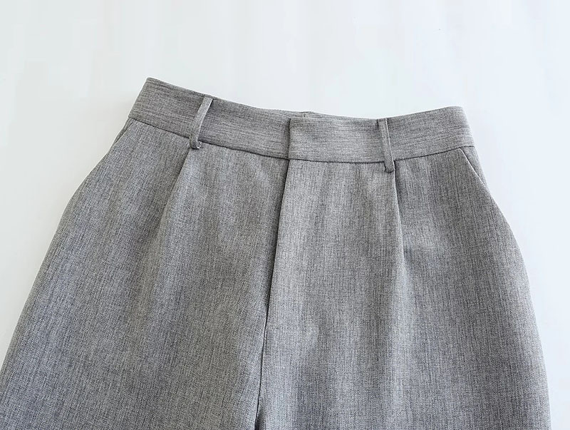 Fashion Grey Polyester Rolled Micro Pleated Trousers,Pants