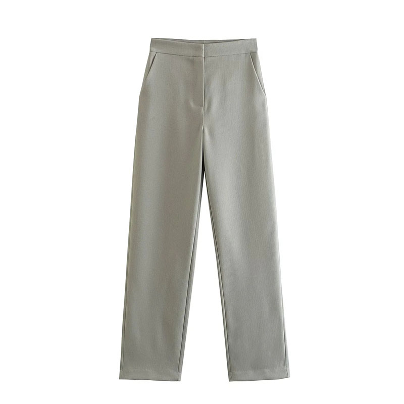 Fashion Grey Polyester Straight Leg Trousers,Pants