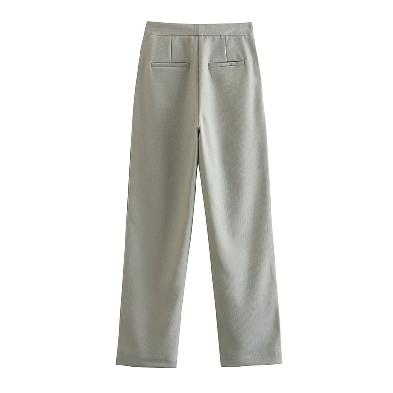 Fashion Grey Polyester Straight Leg Trousers,Pants