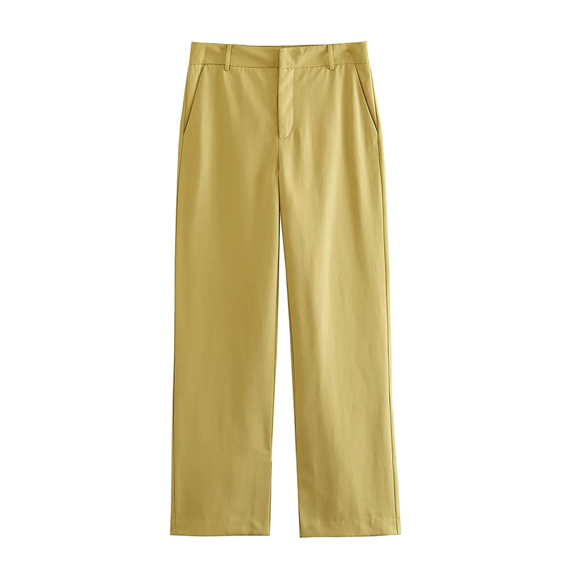 Fashion Yellow Polyester Slit Straight-leg Trousers,Pants