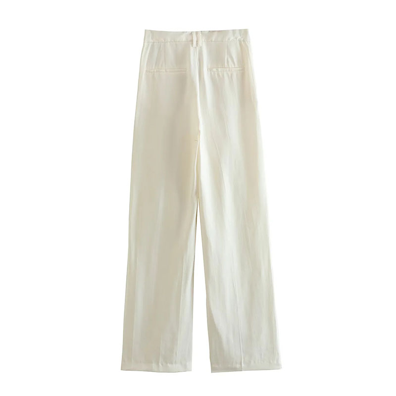 Fashion White Polyester Pleated Straight-leg Trousers,Pants