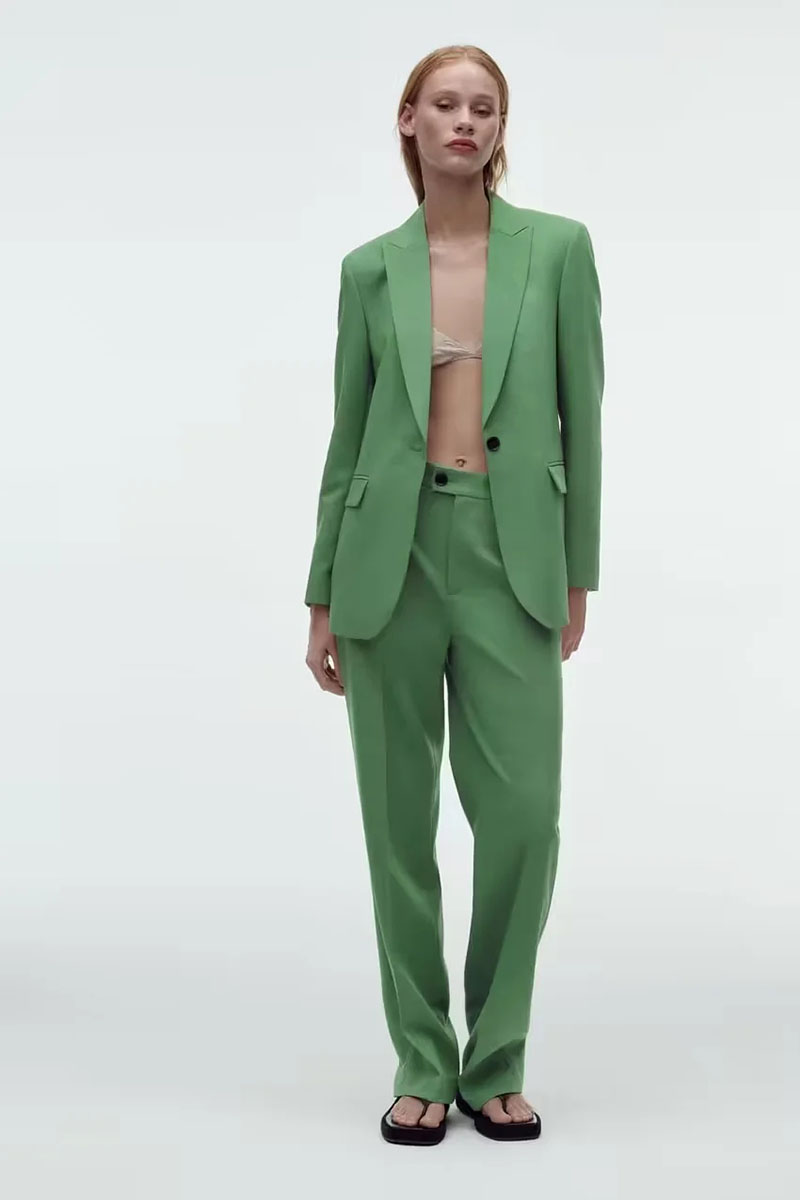 Fashion Green Polyester Pleated Straight-leg Trousers,Pants