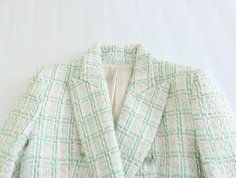 Fashion Green Textured Double-breasted Blazer,Coat-Jacket