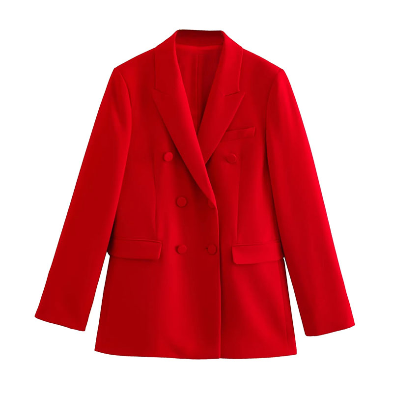 Fashion Red Double Breasted Pocket Blazer,Coat-Jacket
