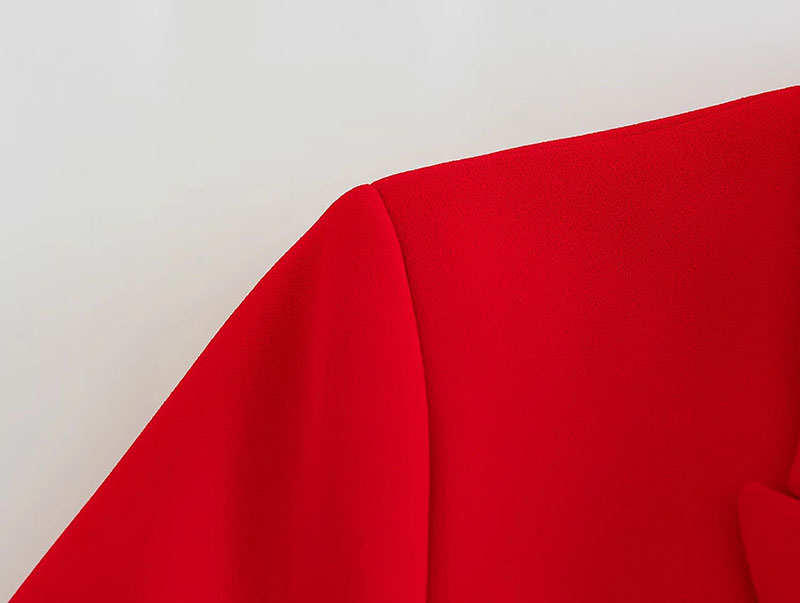 Fashion Red Double Breasted Pocket Blazer,Coat-Jacket