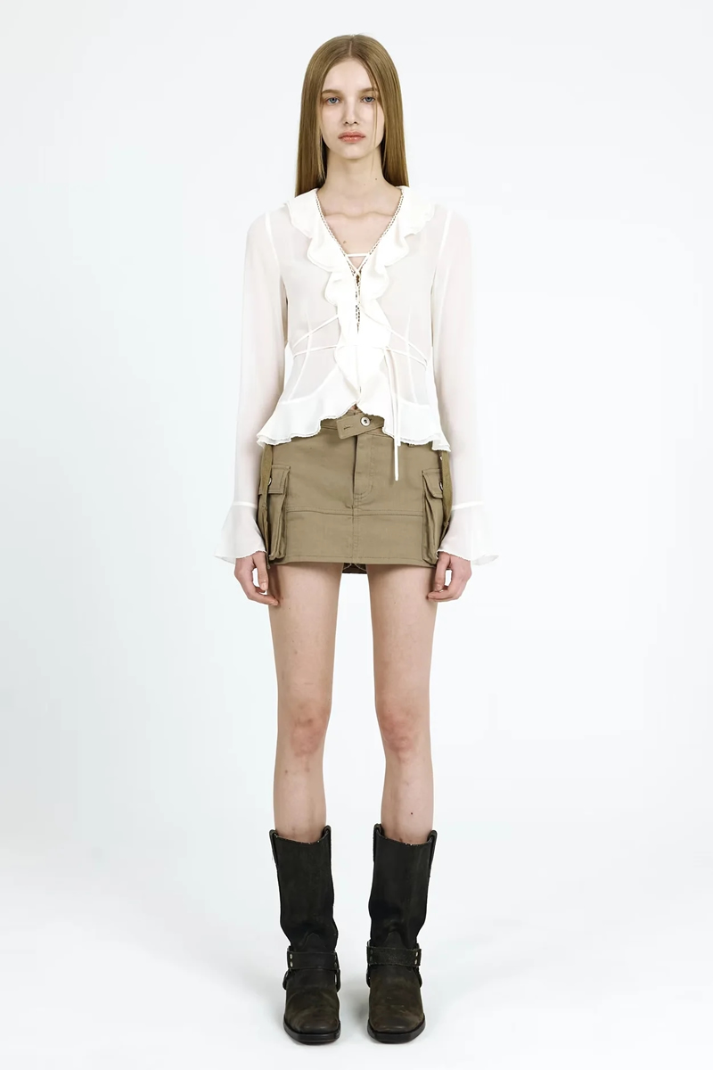 Fashion Beige Cotton Irregular Cargo Skirt,Skirts