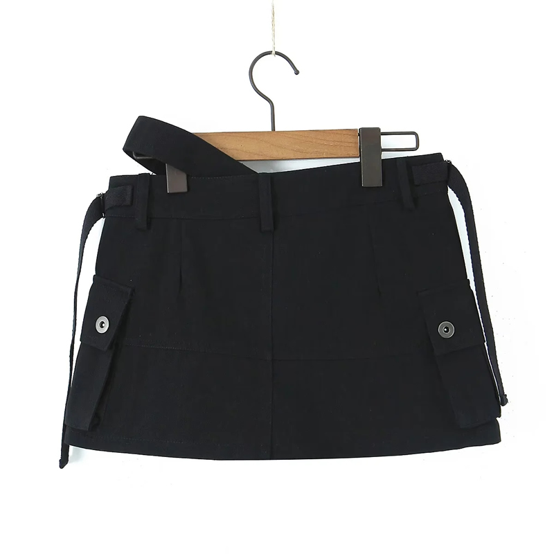 Fashion Black Cotton Irregular Cargo Skirt,Skirts