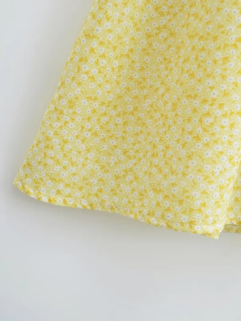Fashion Yellow Polyester Square Neck Puff Sleeve Dress,Mini & Short Dresses