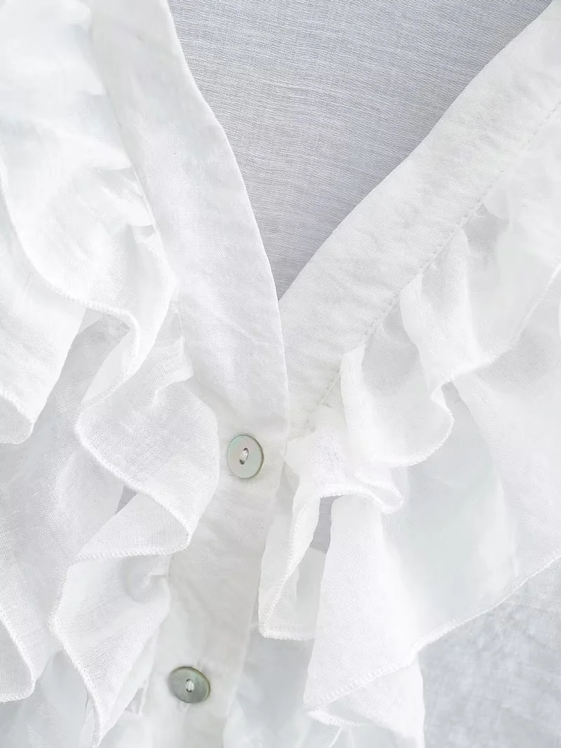 Fashion White Polyester Lace V-neck Long Sleeve Shirt,Blouses