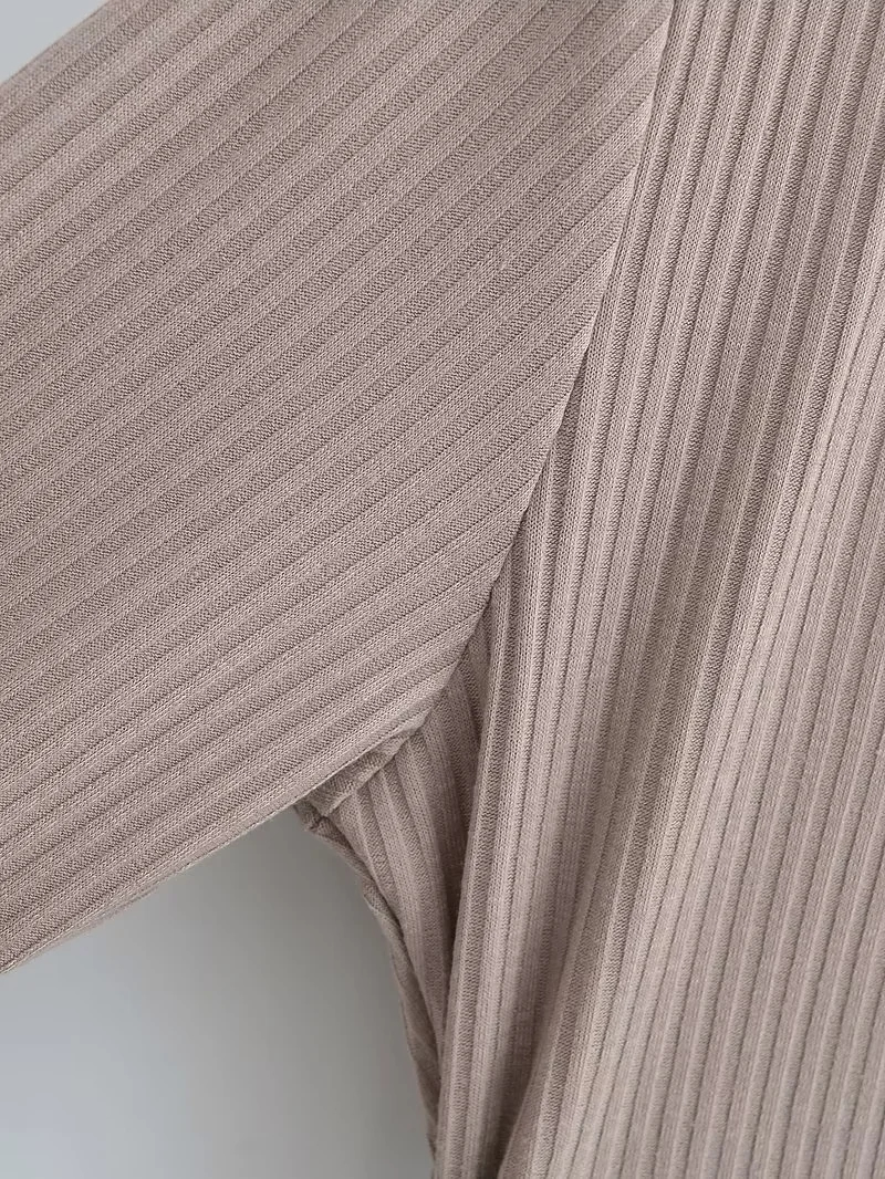 Fashion Coffee Color Polyester V-neck Tie Cutout Knit Dress,Long Dress