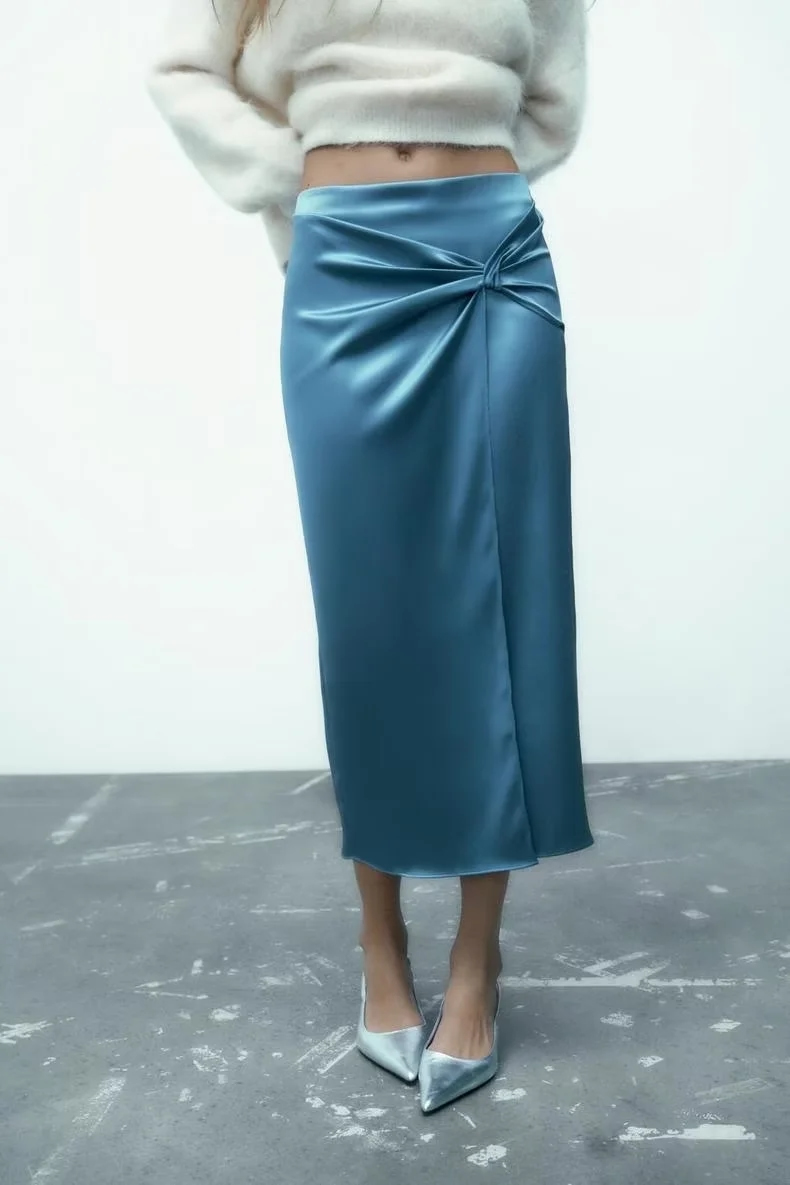 Fashion Blue Polyester Knot Skirt,Skirts