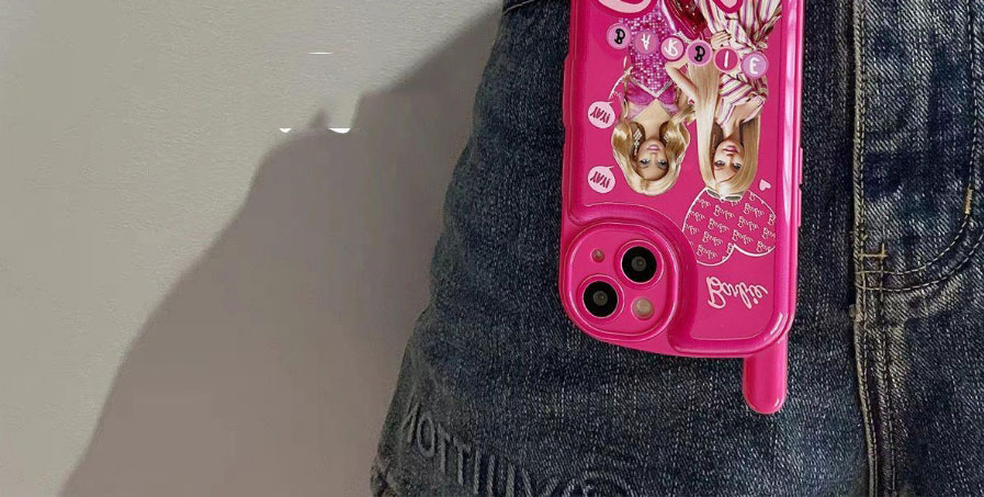 Fashion Barbie Big Brother + Rose Red Bead Chain Apple 14plus Tpu Barbie Printed Beaded Beaded Iphone Case,Phone Cases