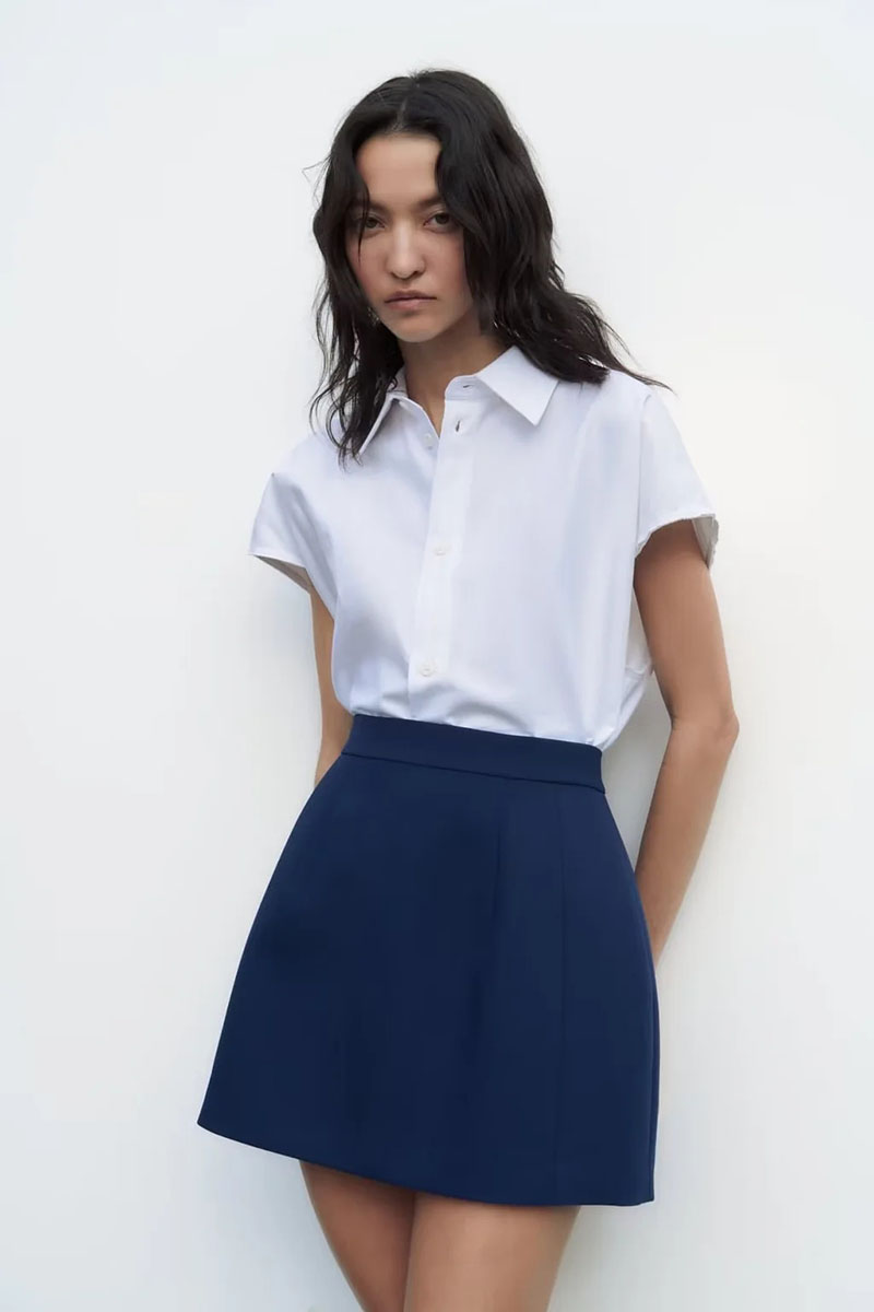 Fashion Blue Polyester Pleated Skirt,Skirts