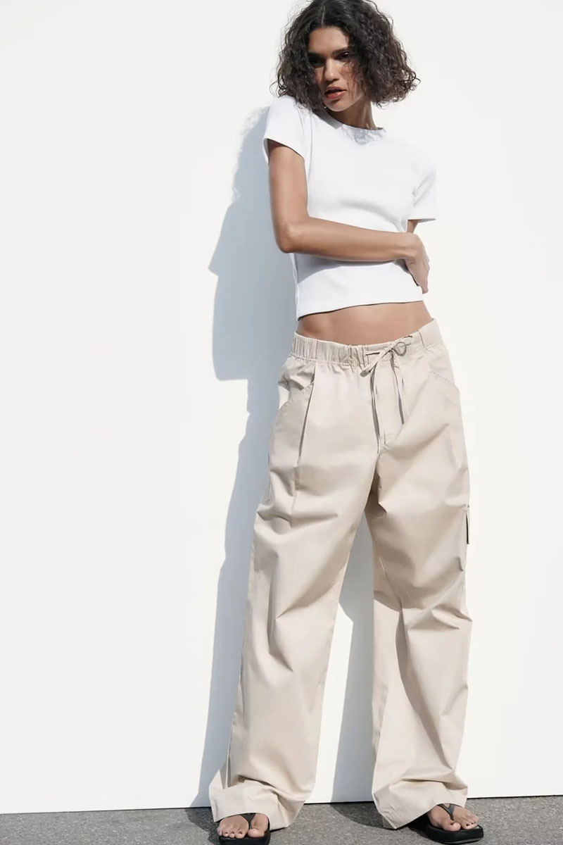 Fashion Apricot Polyester Worker Trousers,Pants
