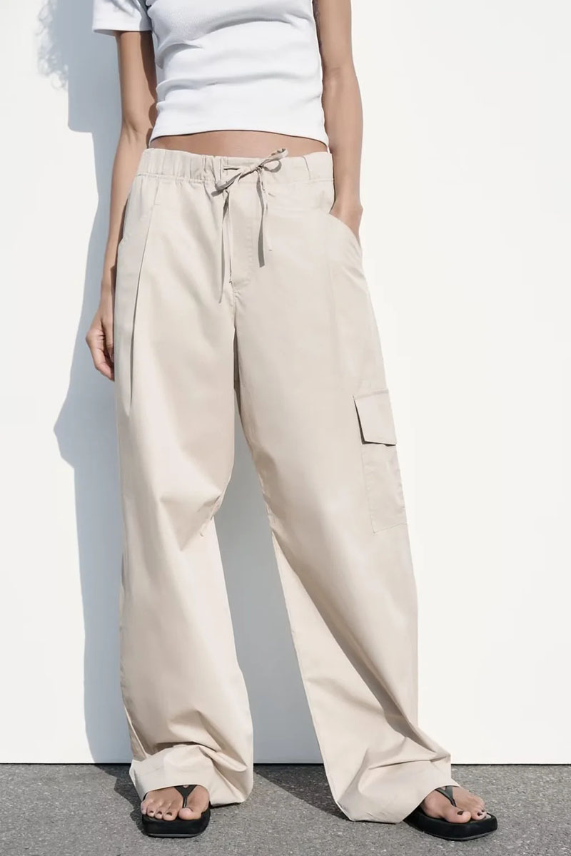 Fashion Apricot Polyester Worker Trousers,Pants