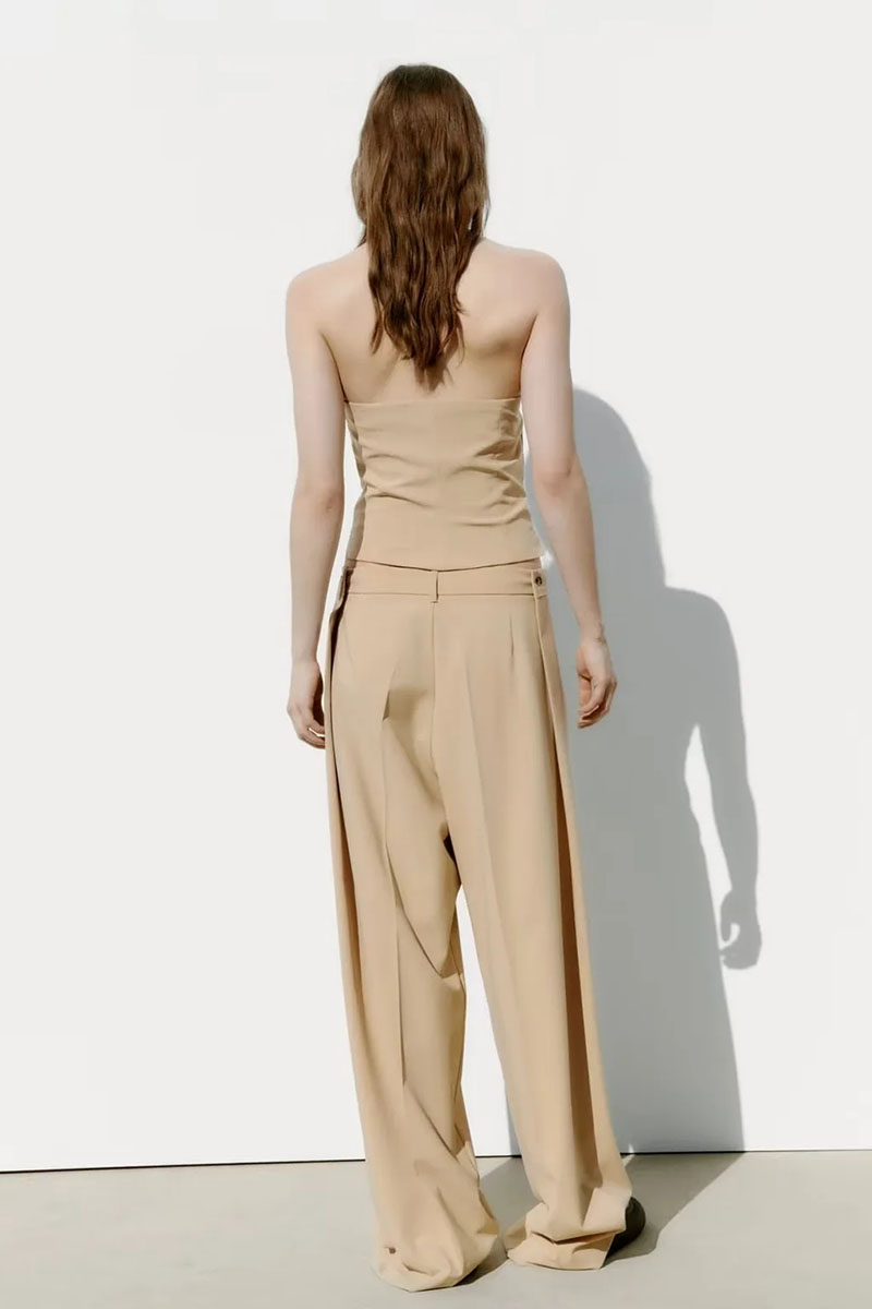 Fashion Apricot Polyester Fold Straight Trousers,Pants