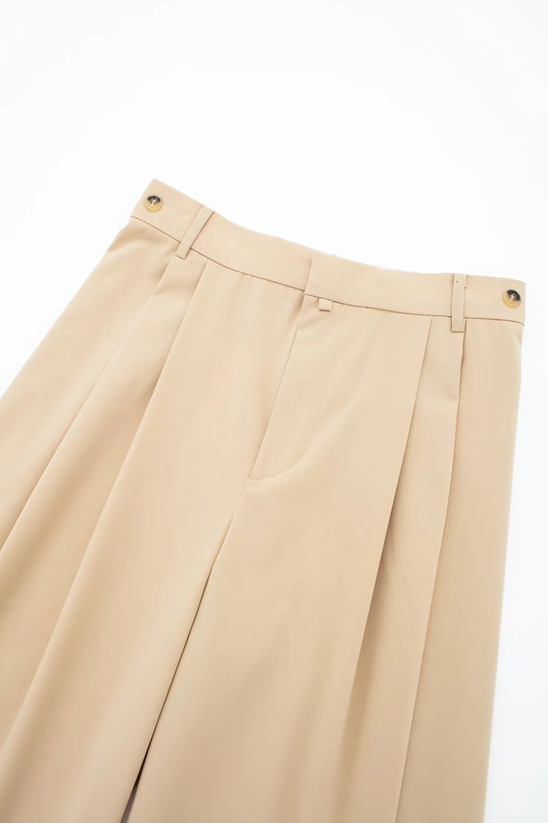 Fashion Apricot Polyester Fold Straight Trousers,Pants