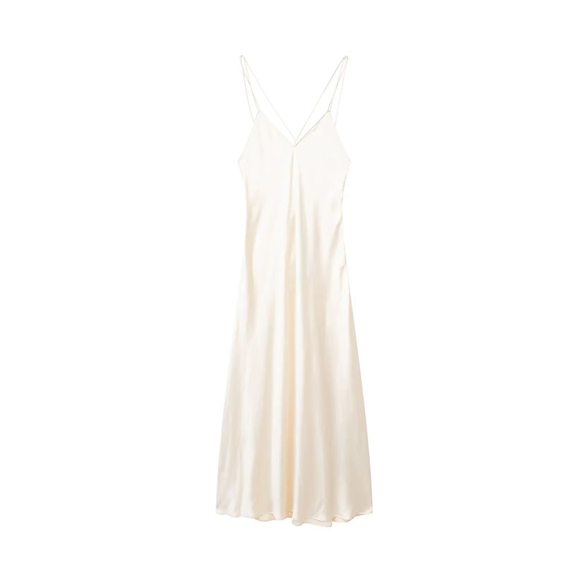 Fashion White Silk Satin Back Cross -camisling Skirt,Long Dress