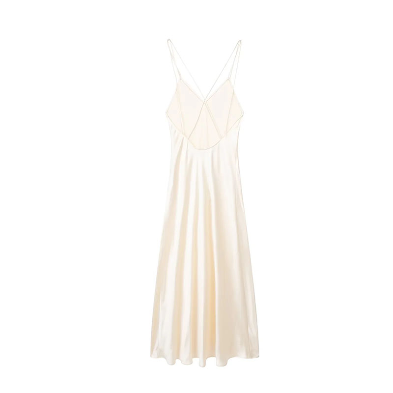 Fashion White Silk Satin Back Cross -camisling Skirt,Long Dress