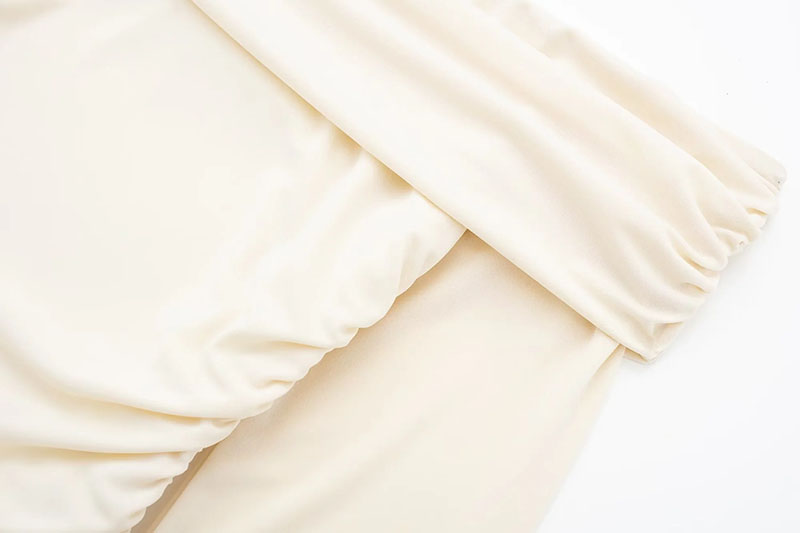 Fashion White Polyester Folds Shoulder Long -sleeved Dress,Mini & Short Dresses