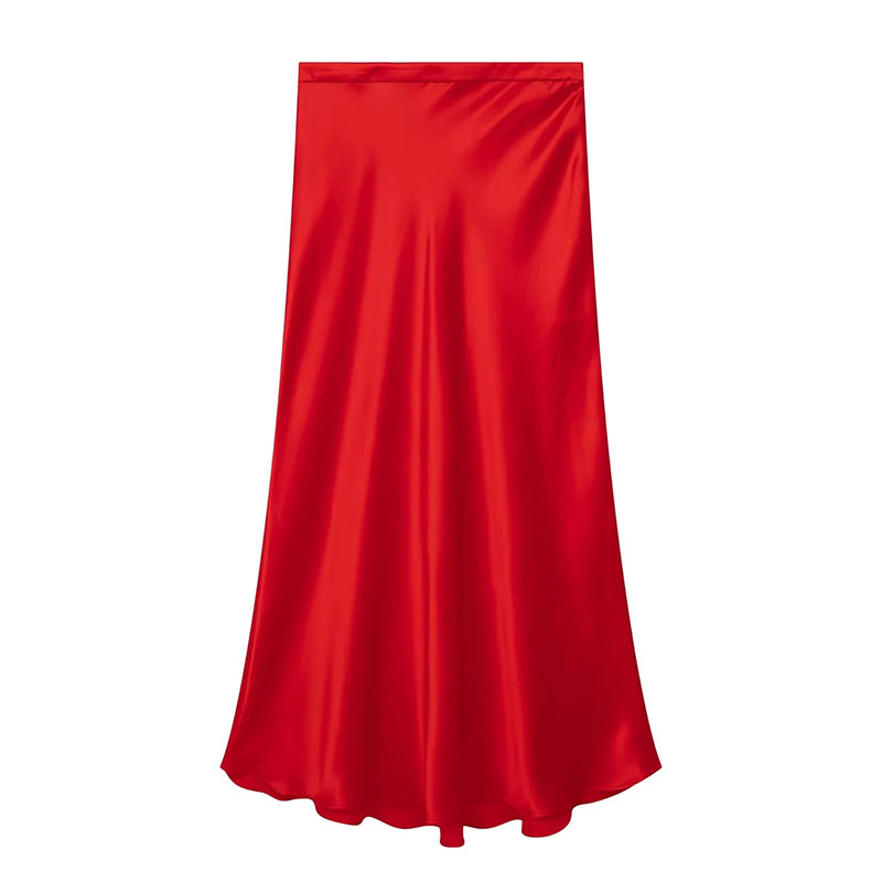 Fashion Red Silk Satin Fold Skirt,Skirts