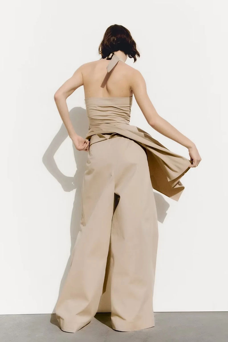 Fashion Apricot Polyesterly Hanging Neck Irregular Hem Dress,Mini & Short Dresses