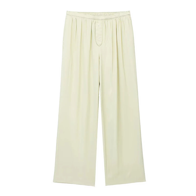 Fashion Green Saton Fold Straight Trousers,Pants