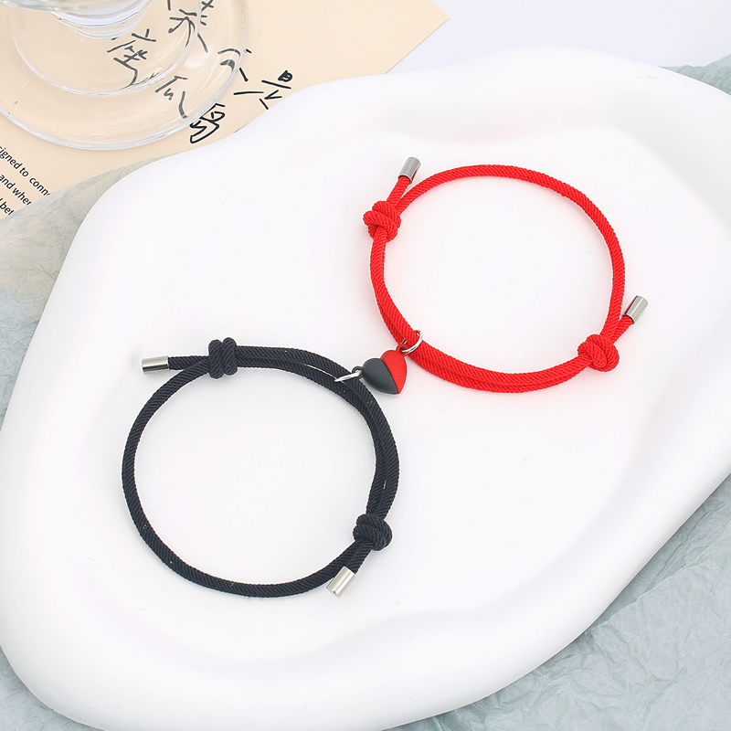 Fashion Black Red Love Magnet Black+red Bracelet One -to -pair Alloy Magnetic Sucking Love Line Rope Bracelet Set,Bracelets Set