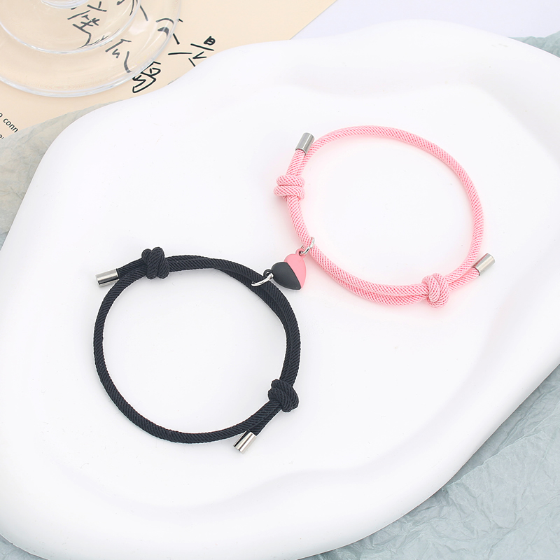 Fashion Black Fan Love Magnet Black+pink Bracelet One -to -pair Alloy Magnetic Sucking Love Line Rope Bracelet Set,Bracelets Set